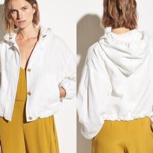 Vince White Button Up 100% Cotton Bomber Jacket Size XL